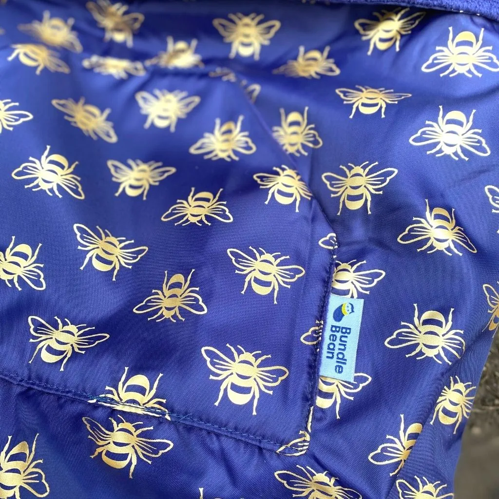 Adult fleece-lined wheelchair cosy - GOLD BEES