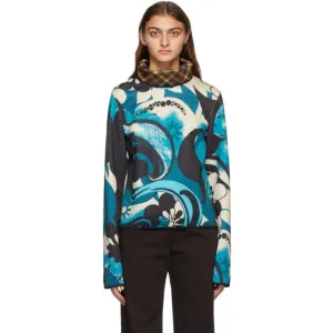 Dries Van Noten Blue Scuba Contrast Turtleneck