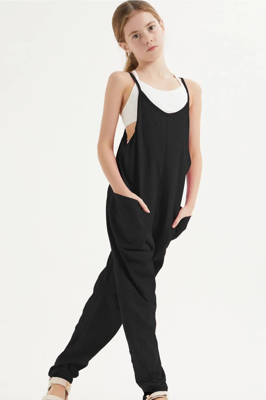 Drop Crotch Sleeveless Jumpsuit- Black