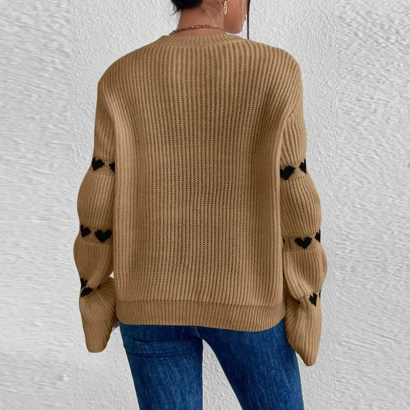 Flare Long Sleeve Sweater Knit Heart Loose Tops Pullover