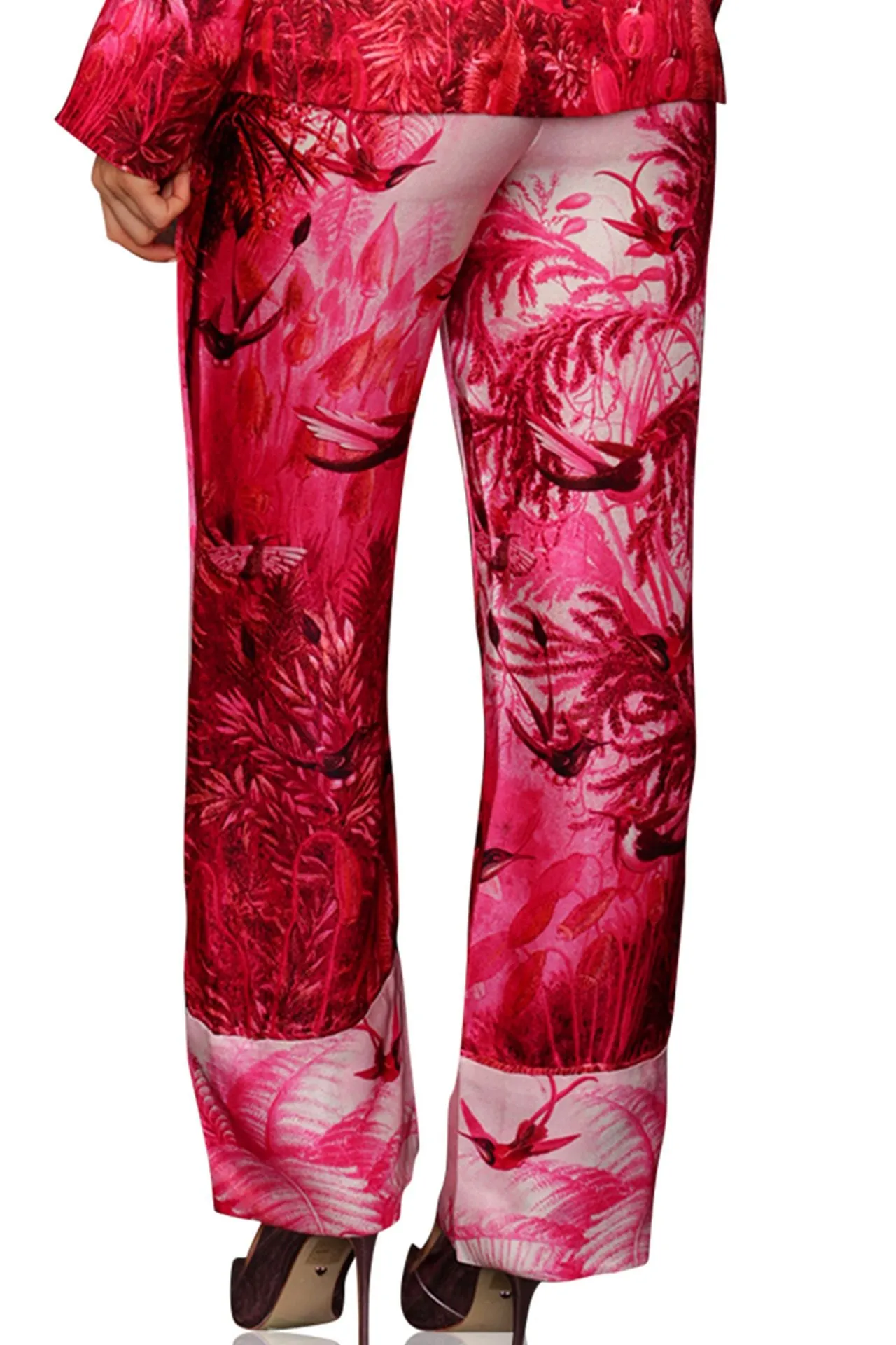 Floral Pint Silk Pants in Fuchsia